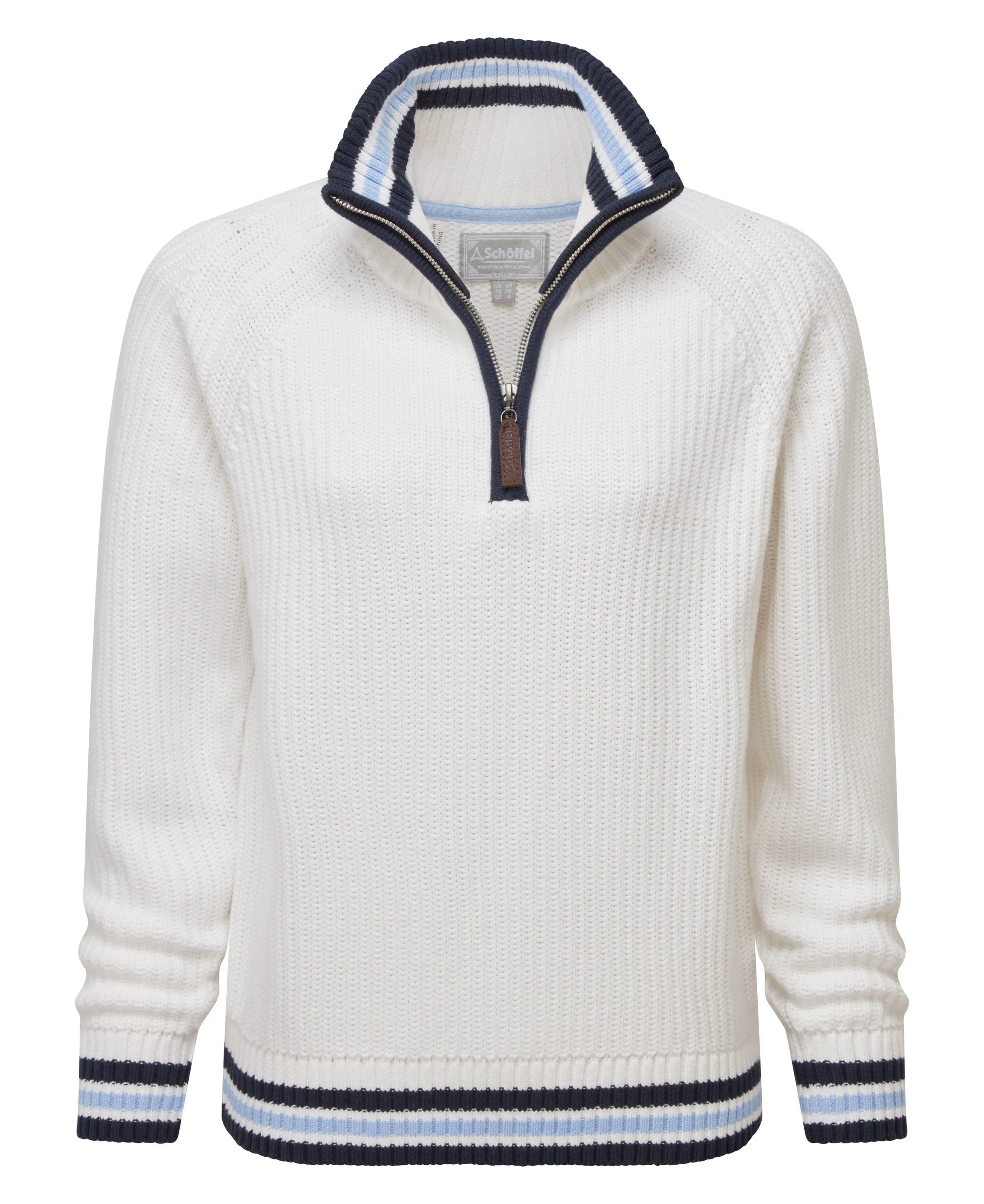 Havelet Bay 1/4 Zip Jumper - Soft White/Sky Blue