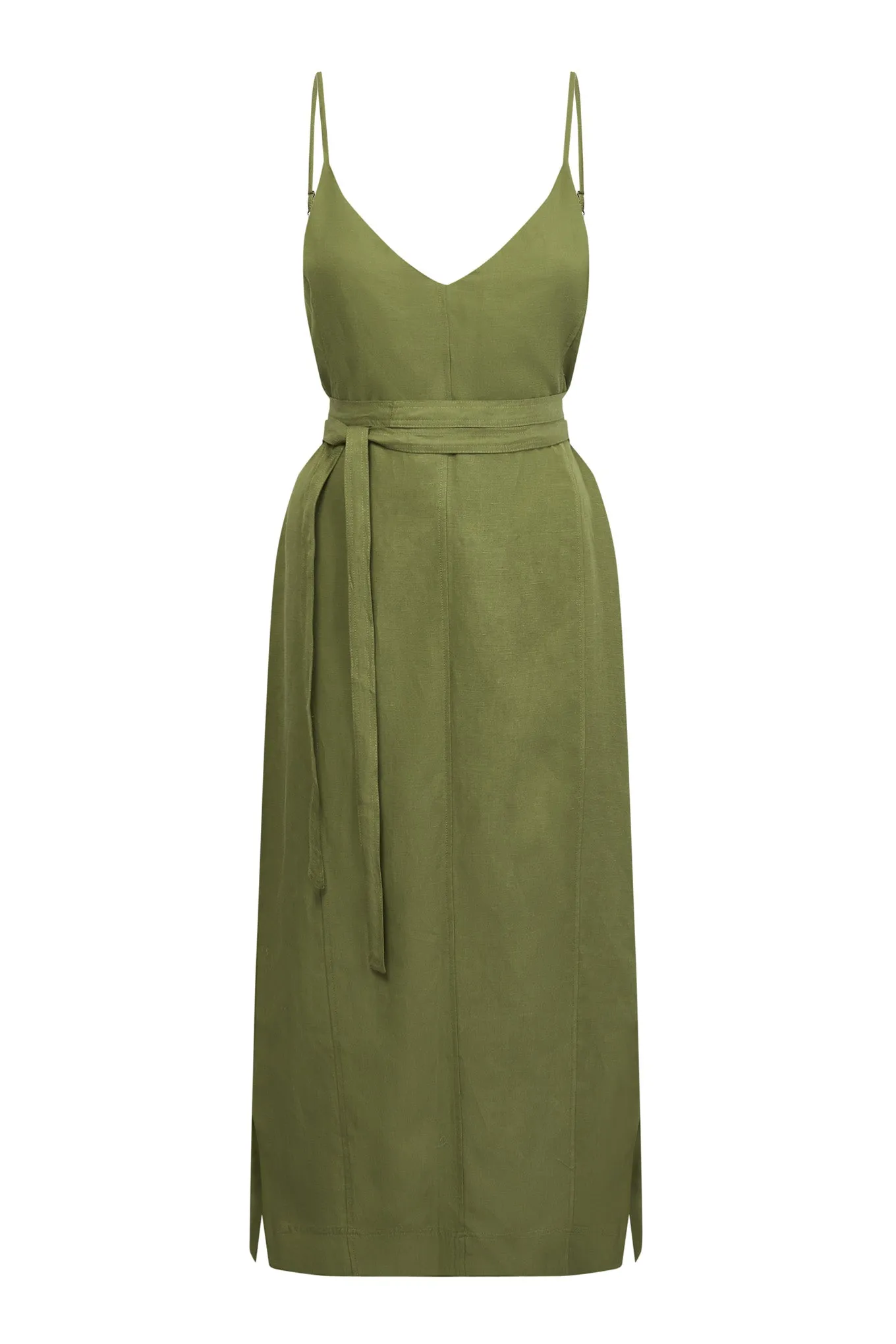 IMAN Tencel Linen Slip Dress - Khaki Green