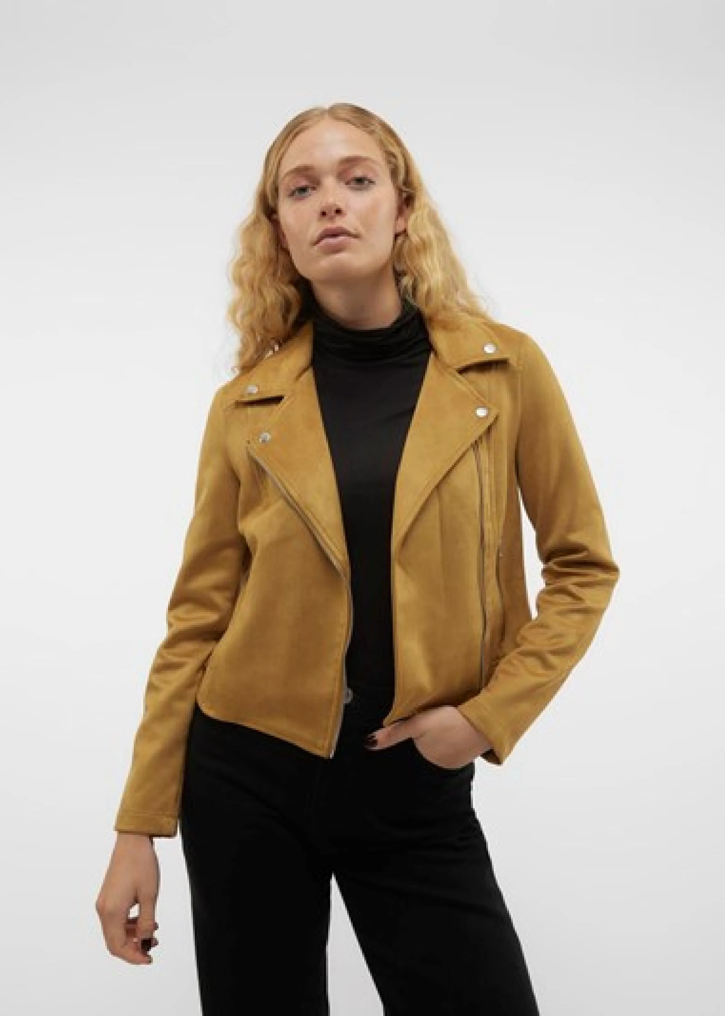 Jose Bistre Tan Faux Suede Biker Jacket