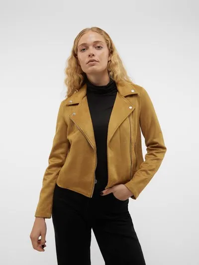 Jose Bistre Tan Faux Suede Biker Jacket