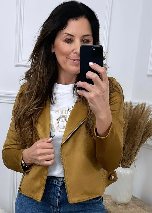 Jose Bistre Tan Faux Suede Biker Jacket