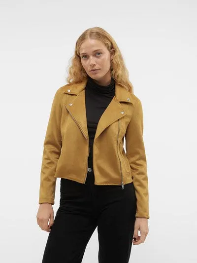 Jose Bistre Tan Faux Suede Biker Jacket