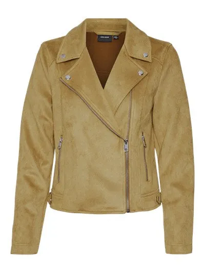 Jose Bistre Tan Faux Suede Biker Jacket