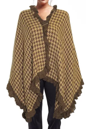 La Cera Houndstooth Split Poncho Shawl