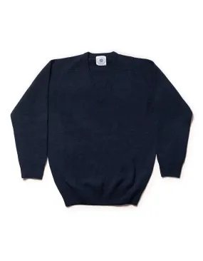 LAMBSWOOL V NECK SWEATER - NAVY