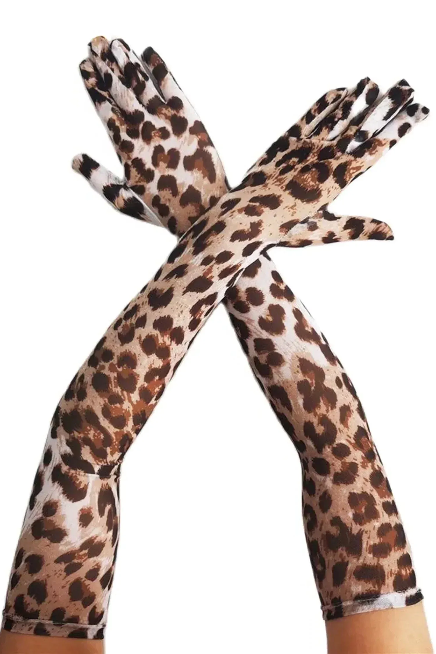 Leopard Print Mesh Long Gloves