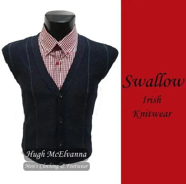 Mens Cardigan Navy Design Front by Swallow Knitwear