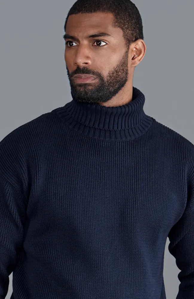 Mens Heavyweight Cotton Submariner Roll Neck Jumper