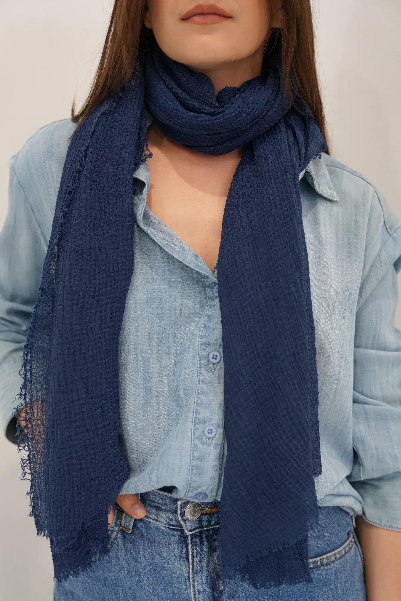 Navy Crinkle Scarf