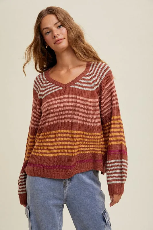 New Adventure Striped Vneck Sweaters - 2 Colors!