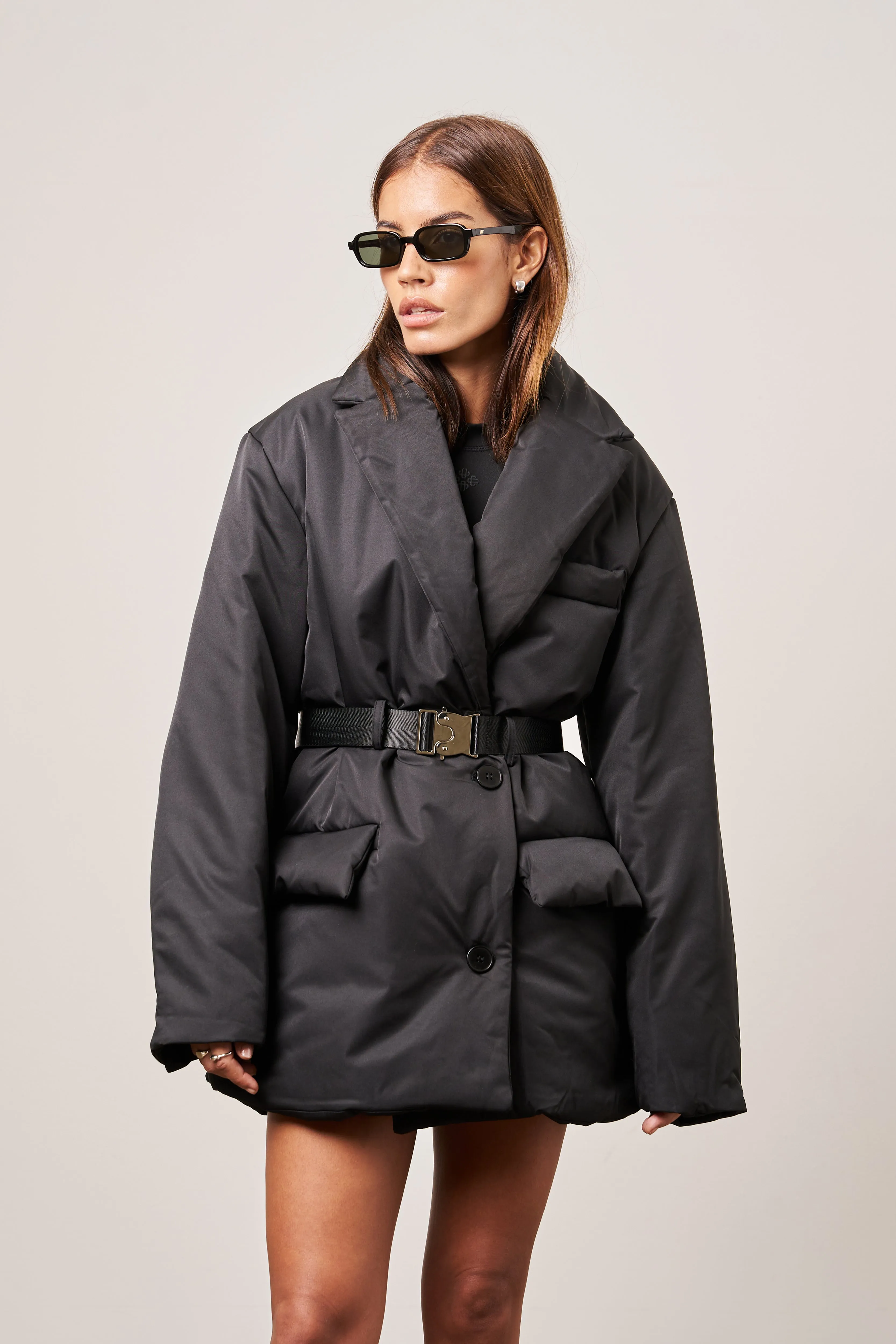 PADDED BLAZER COAT - BLACK