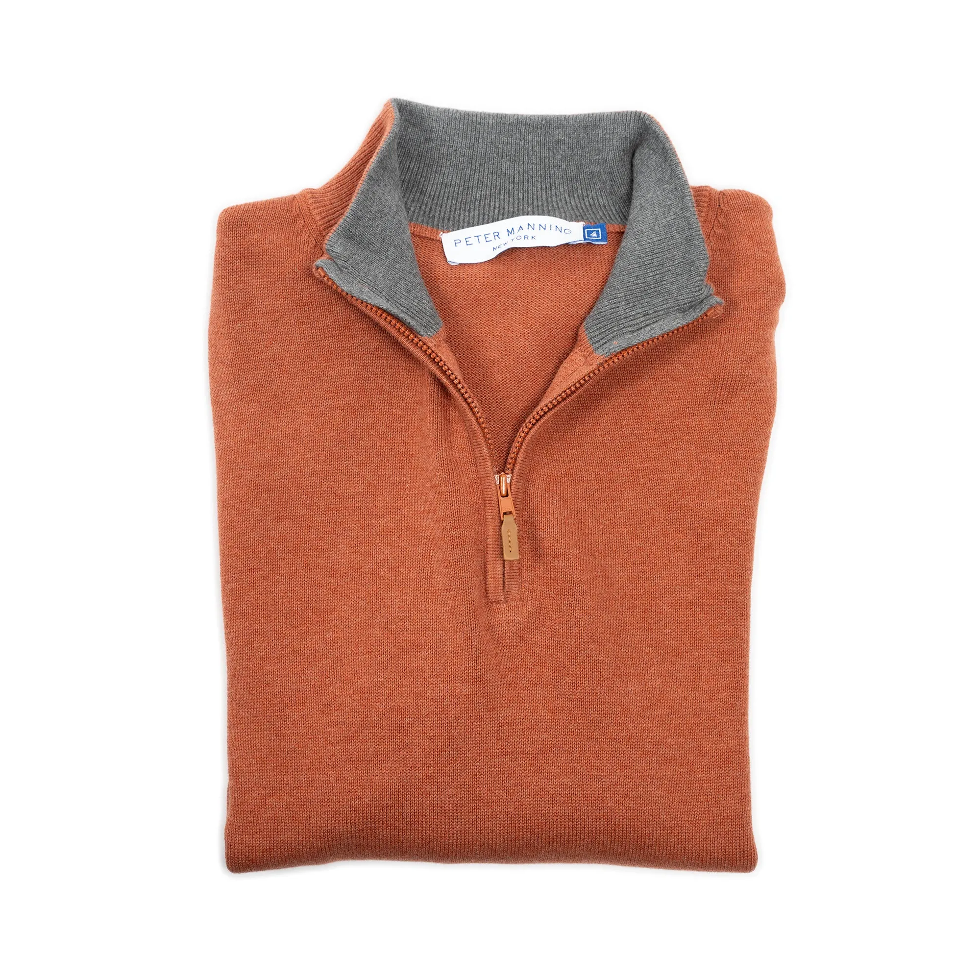 Pima Cotton Quarter Zip Sweaters - Rust