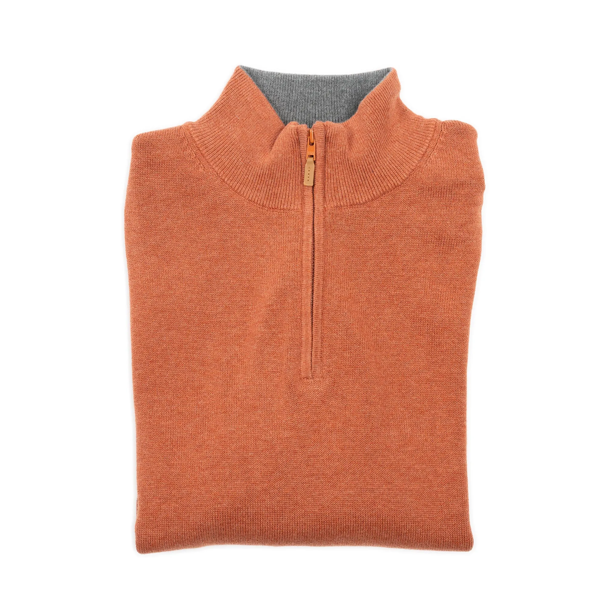 Pima Cotton Quarter Zip Sweaters - Rust