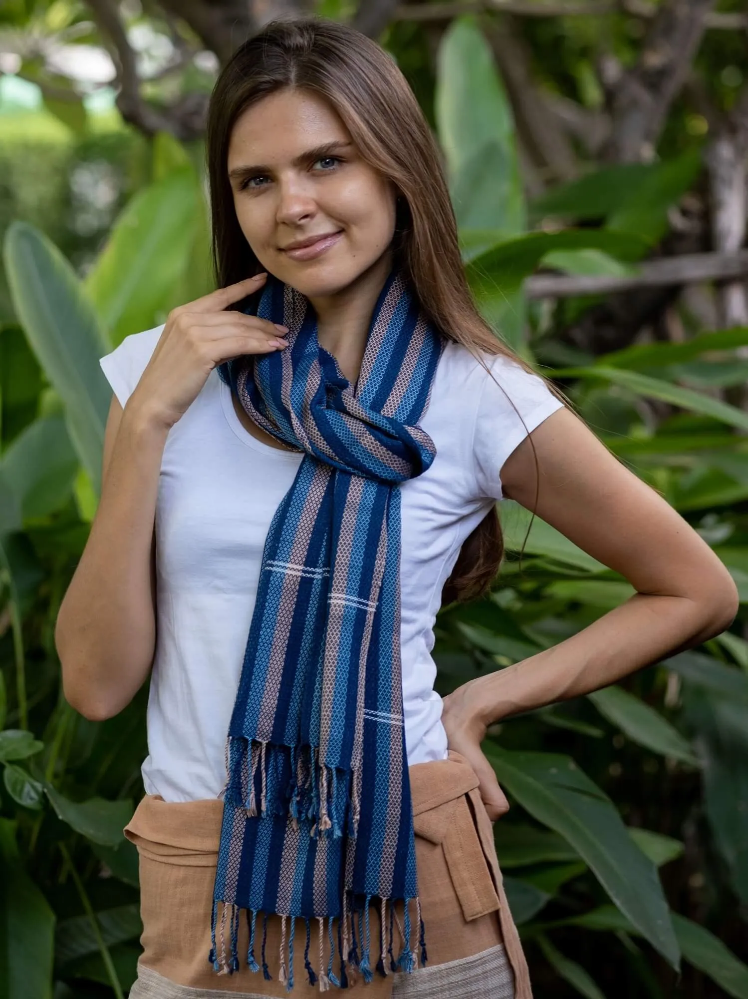 Premium Striped Indigo Scarf