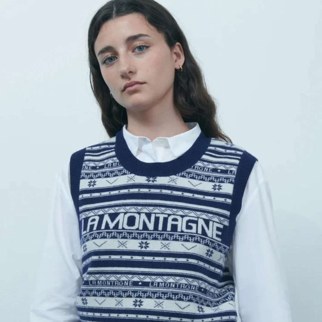 "Patch Montagne" Lafay Merinos Wool Sweater (Navy Off White)