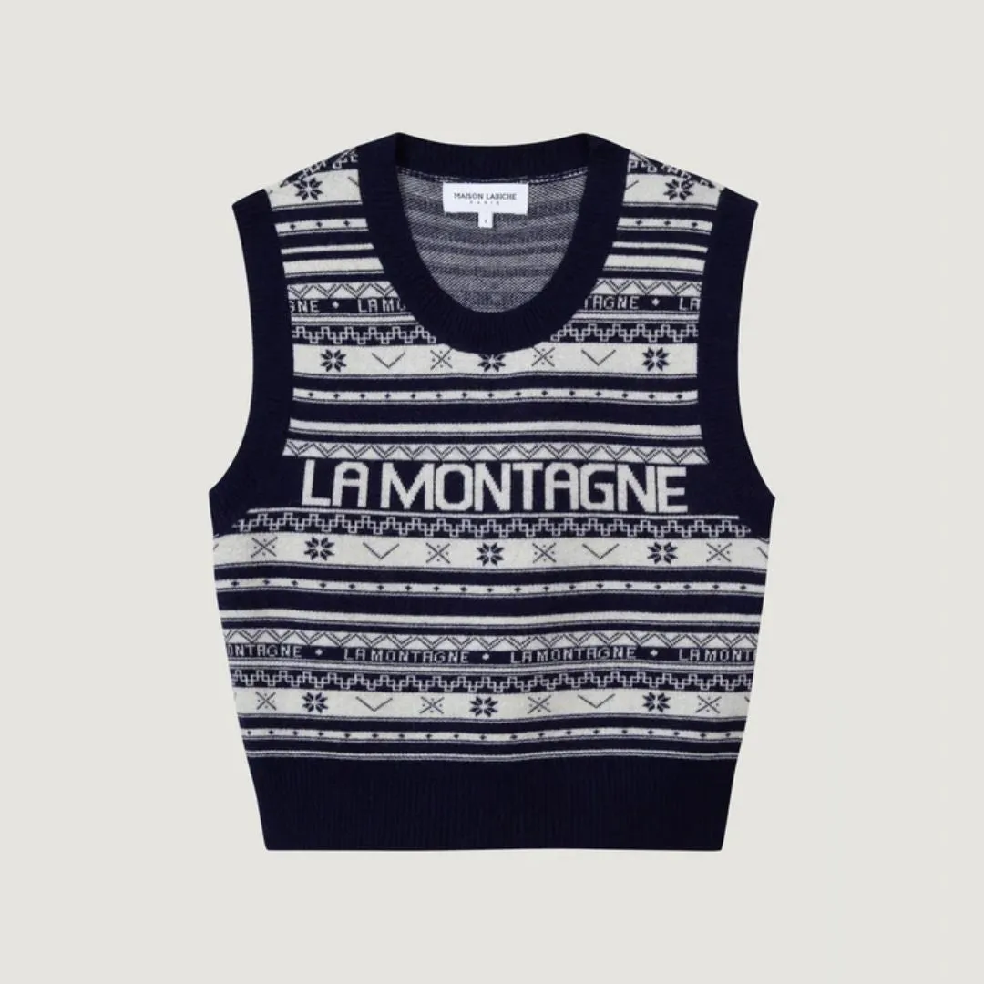 "Patch Montagne" Lafay Merinos Wool Sweater (Navy Off White)