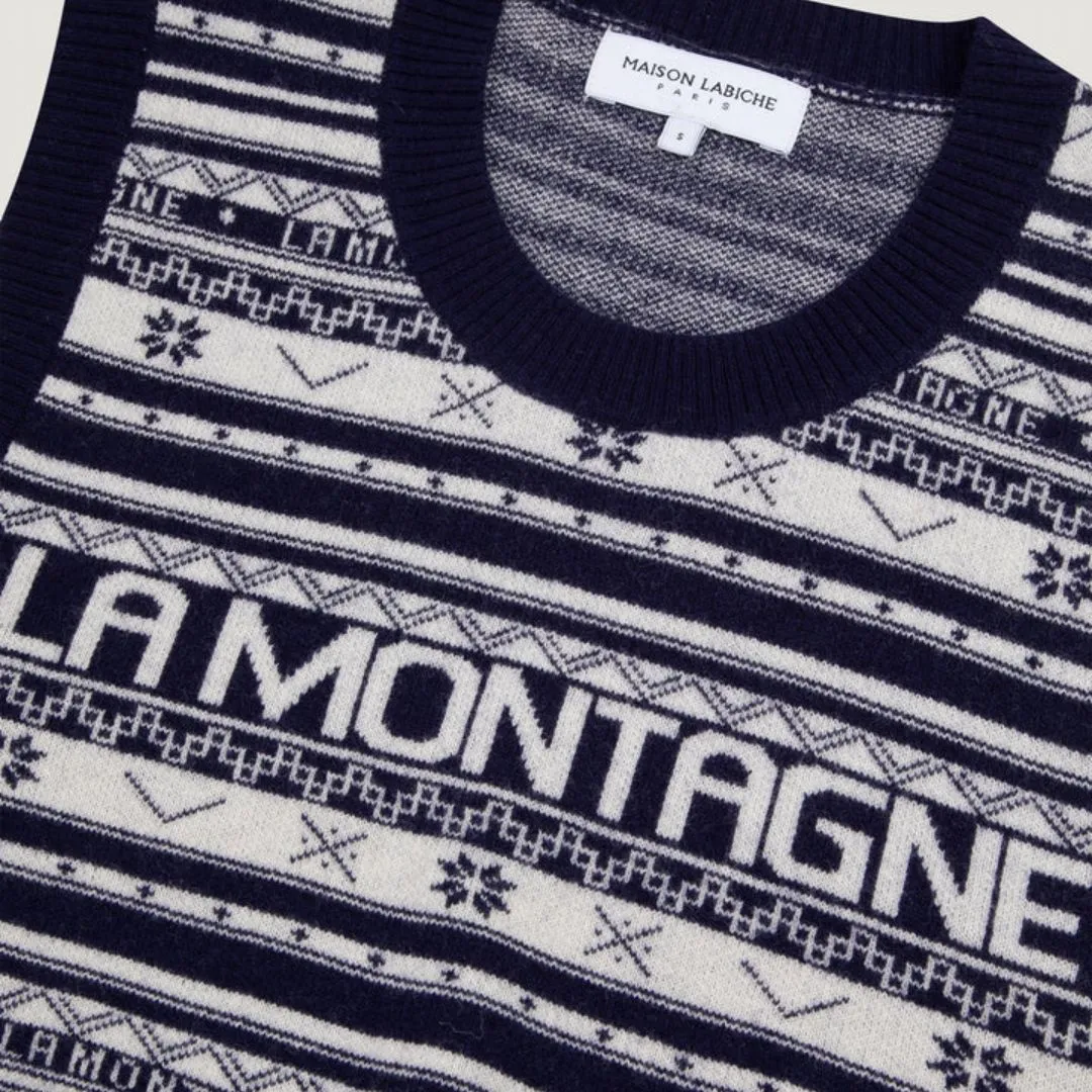 "Patch Montagne" Lafay Merinos Wool Sweater (Navy Off White)