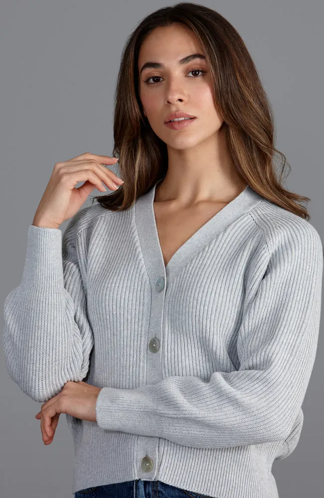 Womens Cotton Oversized V Neck Ribbed Cardigan