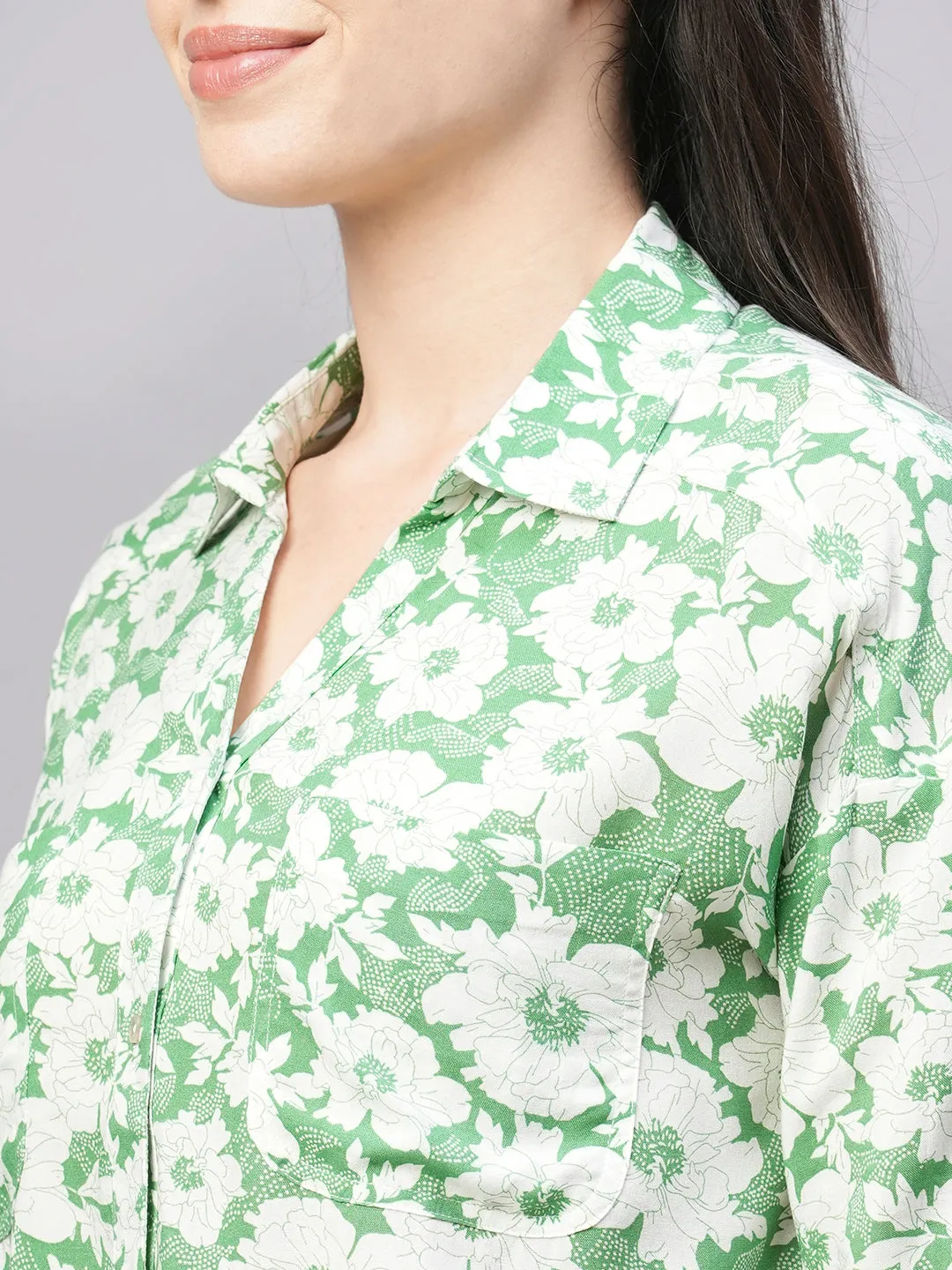 Women's Green Viscose Loose Fit Blouse