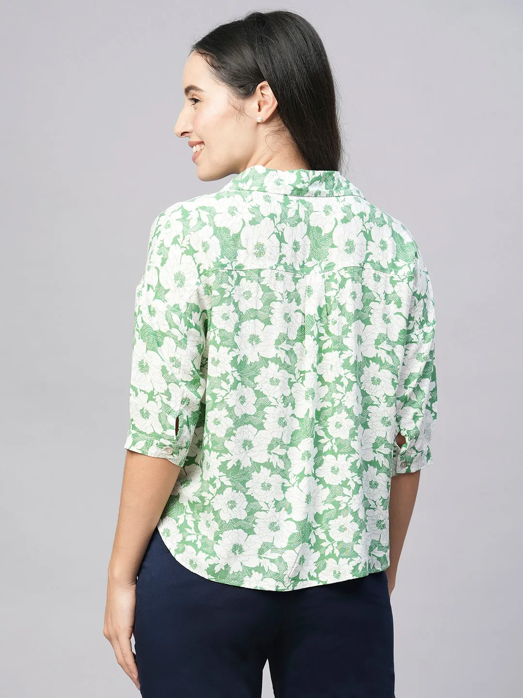 Women's Green Viscose Loose Fit Blouse