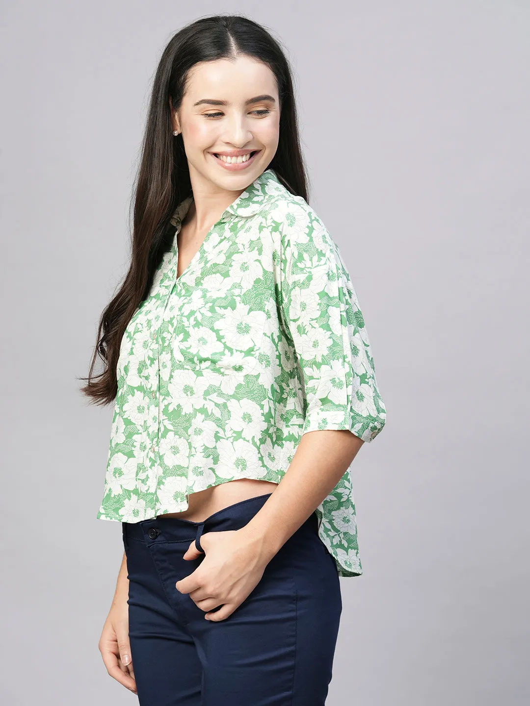 Women's Green Viscose Loose Fit Blouse