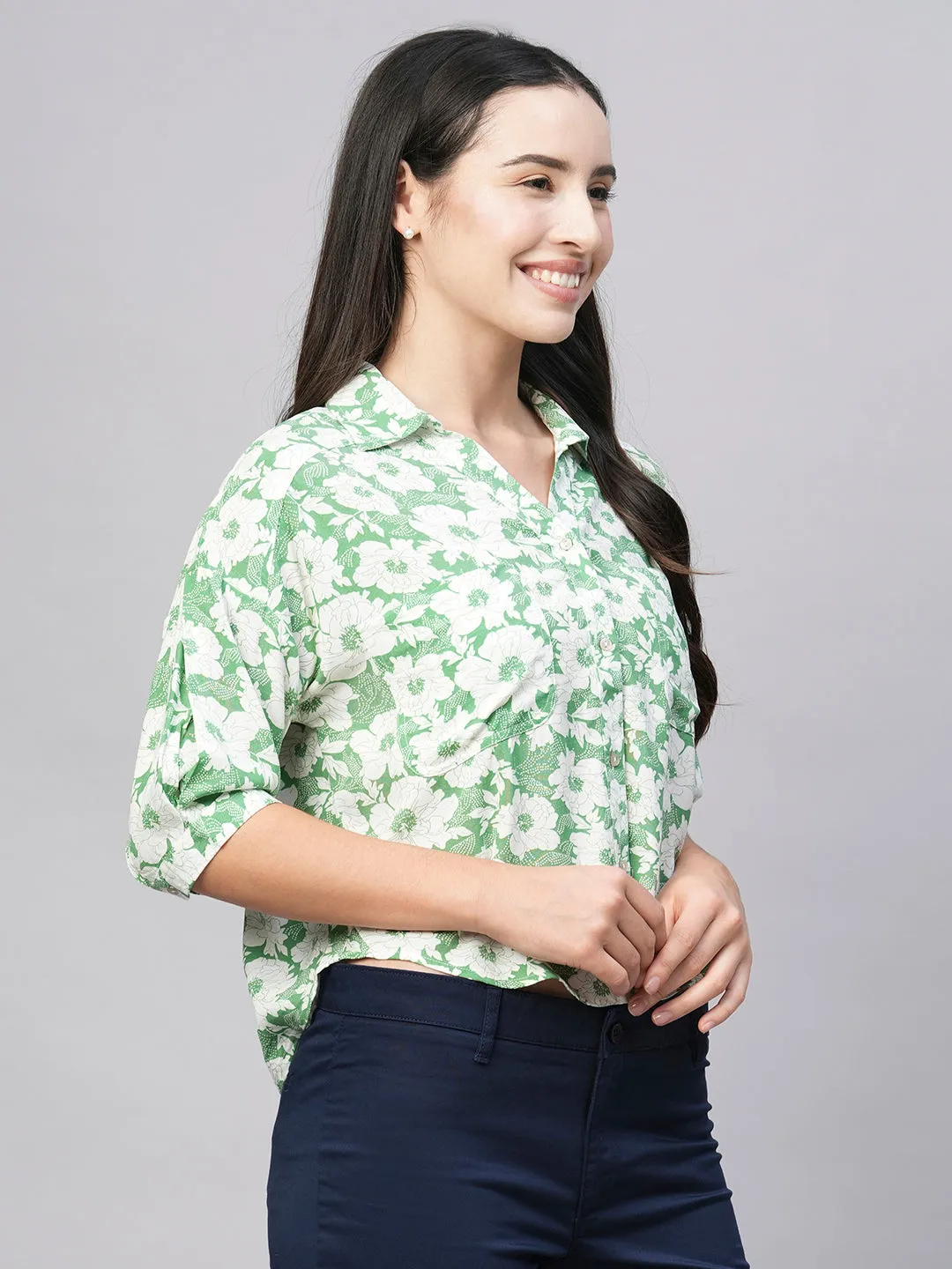 Women's Green Viscose Loose Fit Blouse