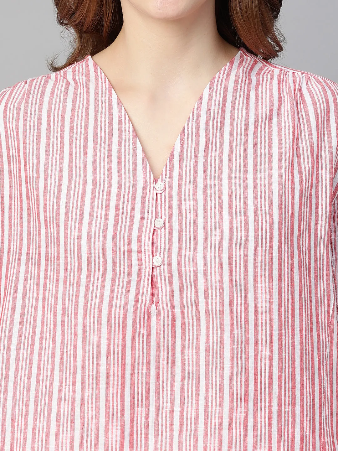 Women's Red Linen Regular Fit Blouse