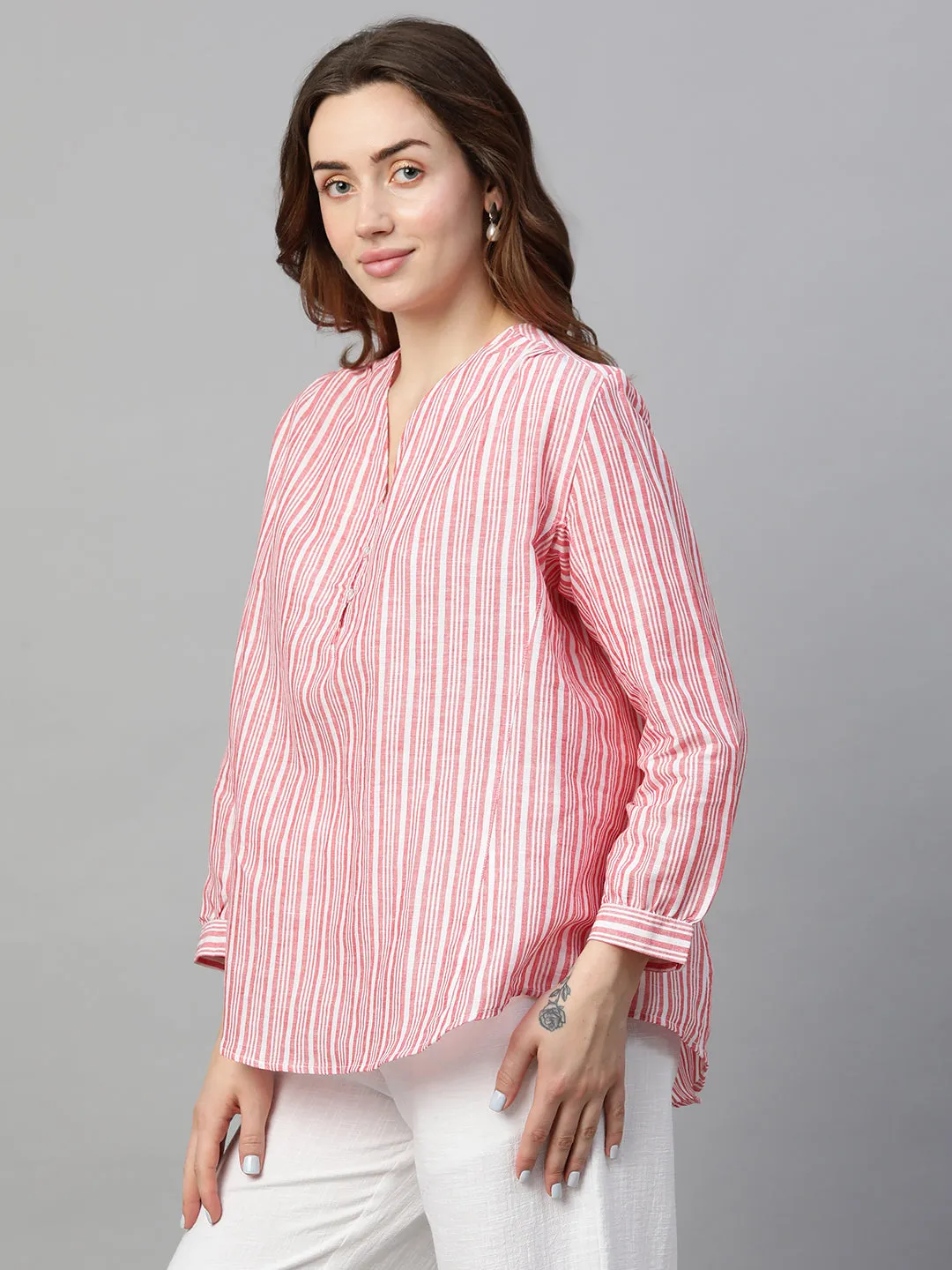 Women's Red Linen Regular Fit Blouse